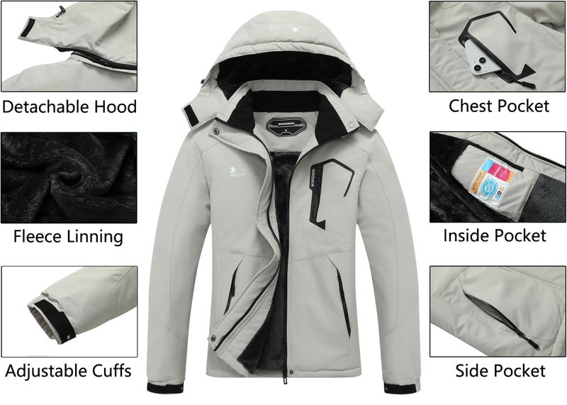 MOERDENG Women's Waterproof Ski Jacket Warm Winter Snow Coat Mountain Windbreaker Hooded Raincoat Jacket - Image 4